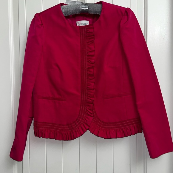 RED Valentino Women's Ruffled Cropped Magenta Blazer, IT size 42.